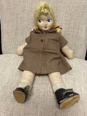 Vintage 1940s 1950s Georgene Novelties Brownie Scouts Cloth Doll~Complete Outfit
